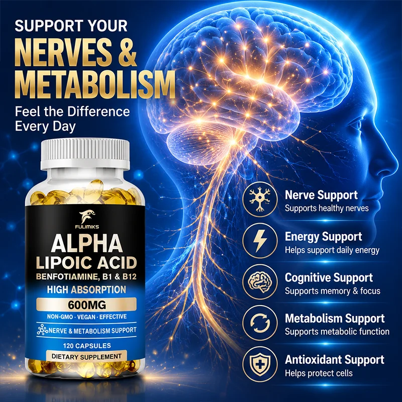 Premium Alpha Lipoic Acid 600mg - ALA Supplement with Benfotiamine Support Antioxidant, Nerve, Brain, Liver, Energy & Metabolism