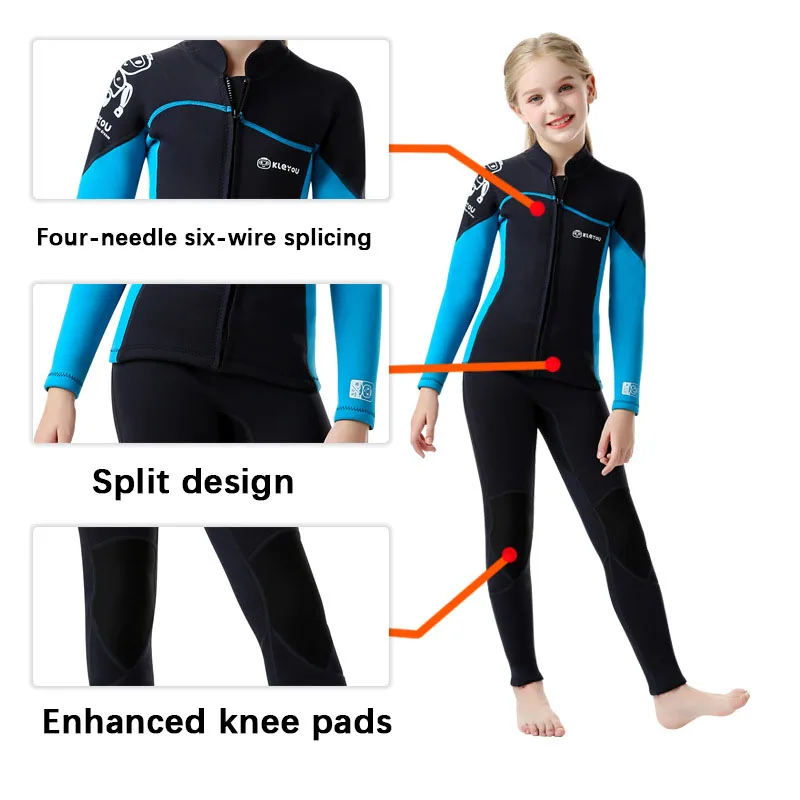 2.5MM Kids Neoprene Swimsuit Girls Surfing Diving Suit Children Underwater Wetsuit Boys Freediving Swimwear Bathing Suit 2 Piece