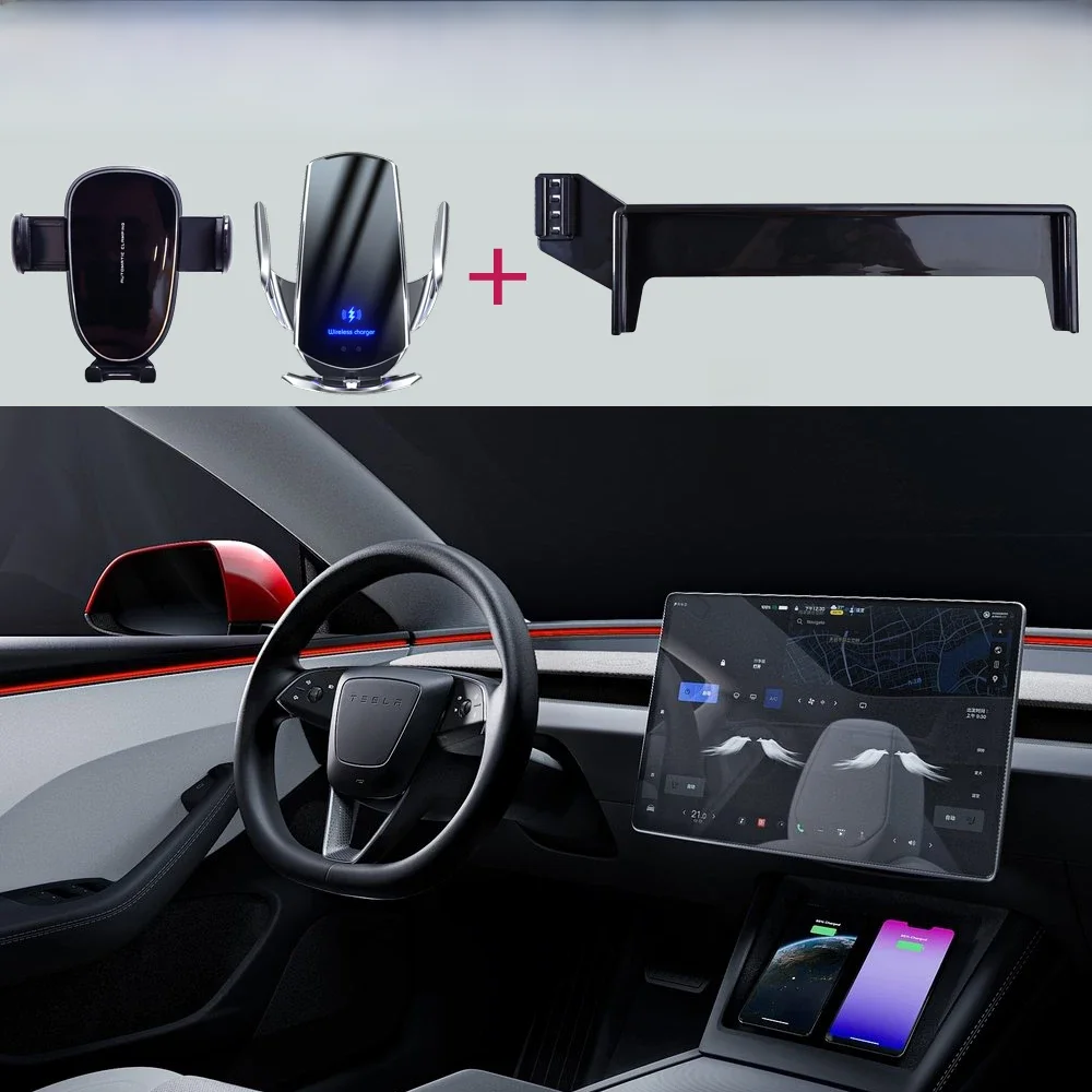 Uchwyt samochodowy na telefon do Tesla Model 3 2023 2024 Ekran multimedialny Stała podstawa 15 W Bezprzewodowa podstawka ładująca Uchwyty samochodowe do telefonów komórkowych — zdjęcie 2
