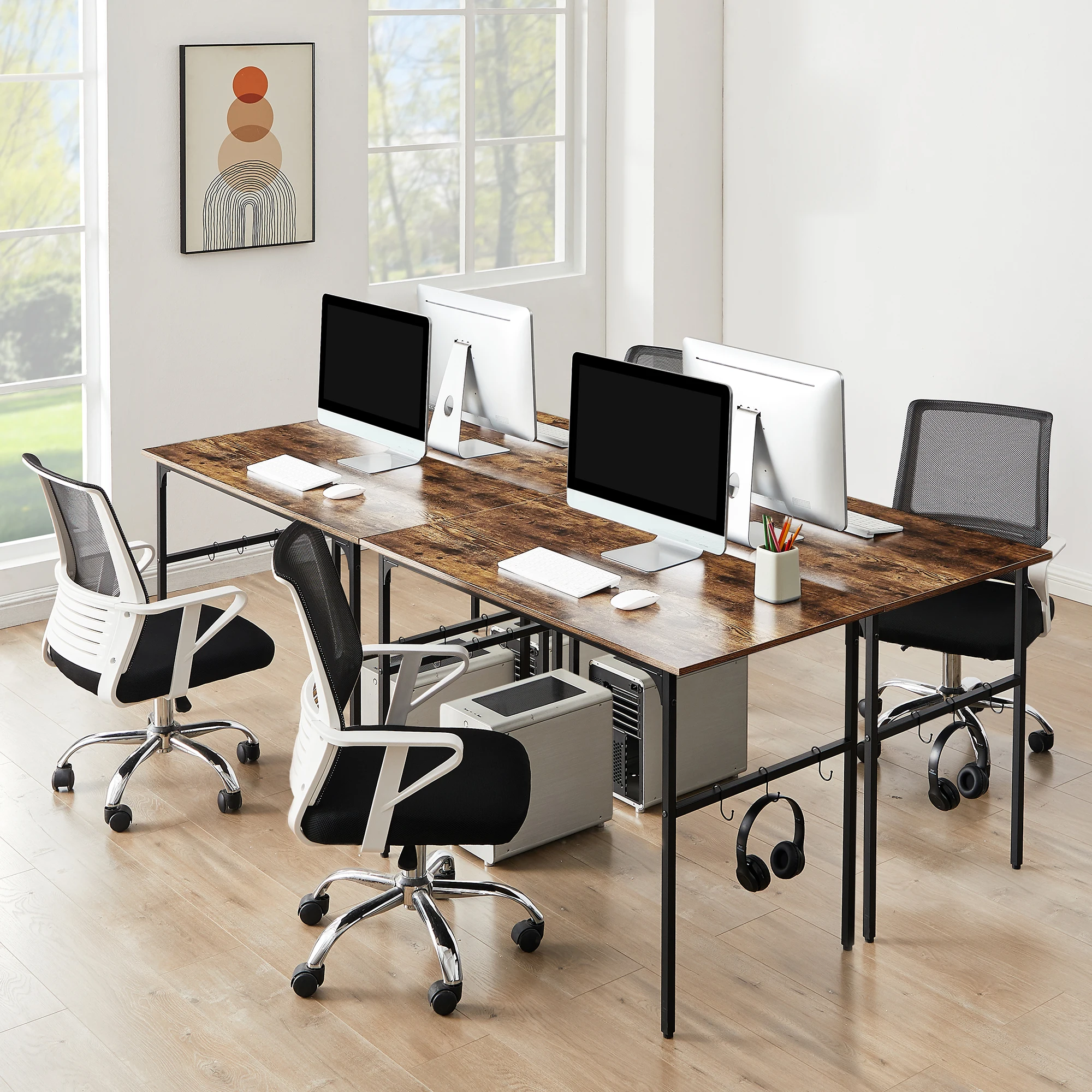 VECELO Computer Writing Desk with 4 Hooks Multi-Purpose Writing Desk