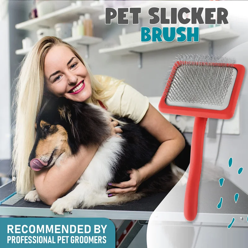 Pet Slicker Brush Long Wire Pin Slicker Brush Large Dog Pet Grooming Comb Deshedding Fur Removes Long Thick Loose Hair Undercoat