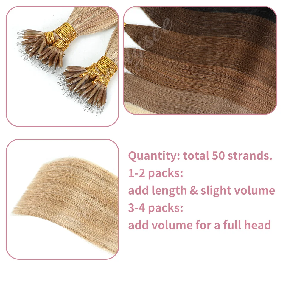 Pre Bonded Nano Ring Hair Extensions Remy Human Hair Straight Highlight Nano Tip Hair Extensions Invisible Nano Bead Hair
