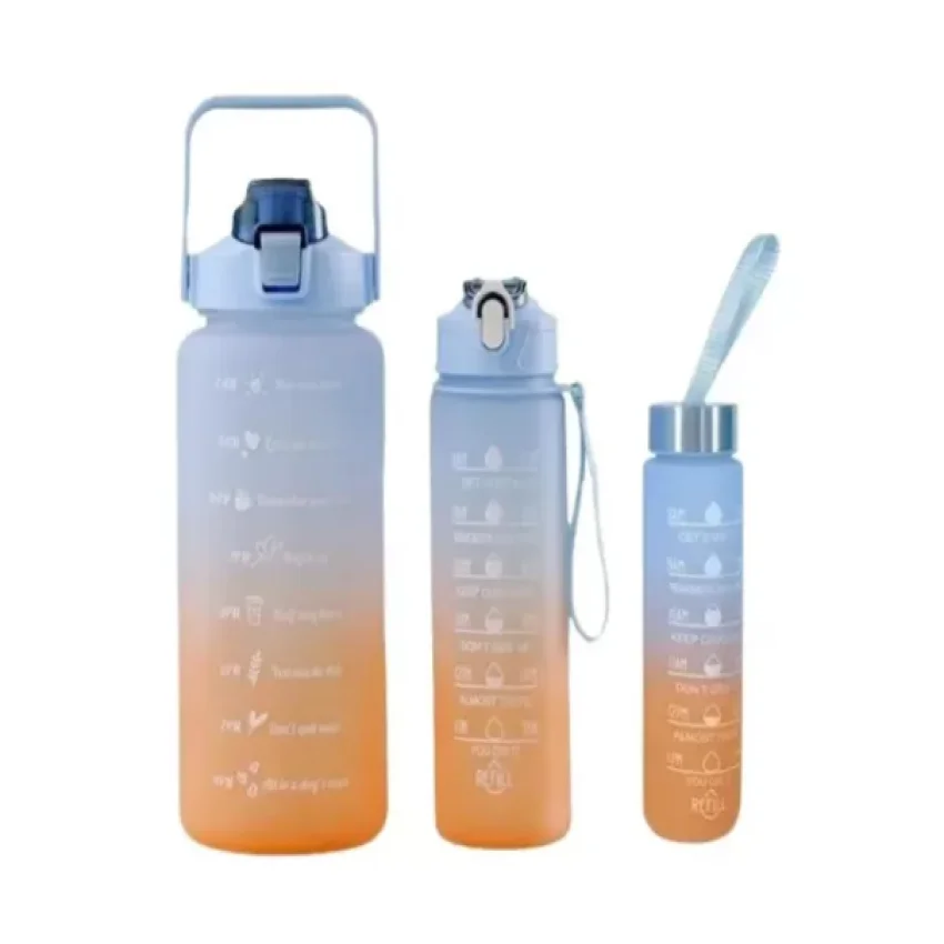 Kit 3 Garrafa Água Squeeze Academia 2L+900ml 300ml 2 Com Alça