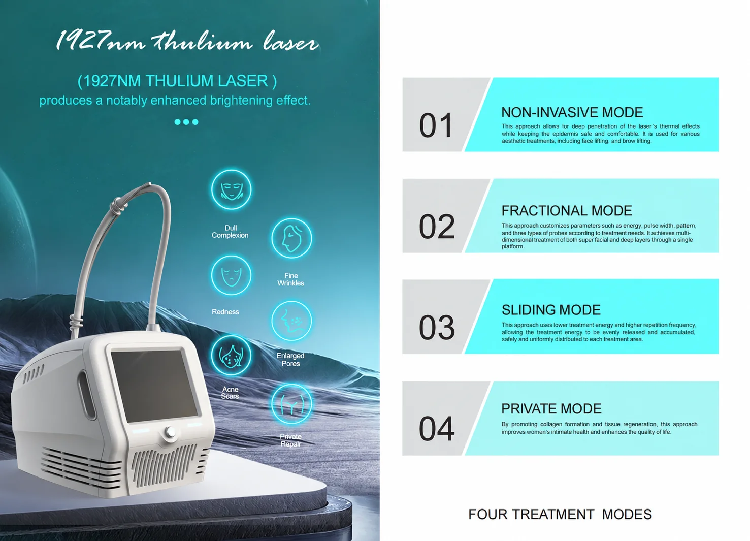 Professional K108 Portable 1927nm Thulium Fiber Laser Machine Air Cooling Skin Rejuvenation Wrinkle Removal Facial Tightening Be