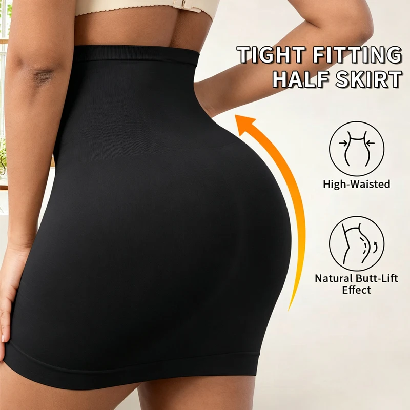 Women Basic High Waist Half Body Tummy Control Skirt Seamless Knitted Skirt Elastic Slim Fit Perfect for Daily Casual Skirt view 3
