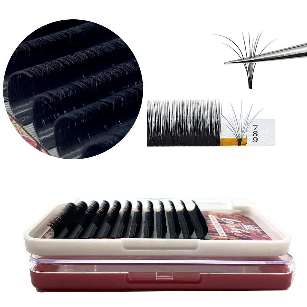 10cases/lot MASSCAKU Easy Fanning Mega Volume Lashes Matte Black Handmade Silk Soft C CC D DD Curl Fast Bloom Flowering Eyelash