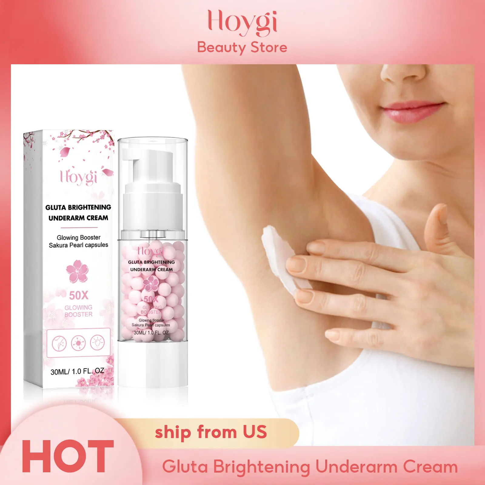 Brightening Underarm Cream Lighten Skin Dark Elbows Armpits Moisturizing and Beautifying Glowing Booster Sakura Pearl Capsules