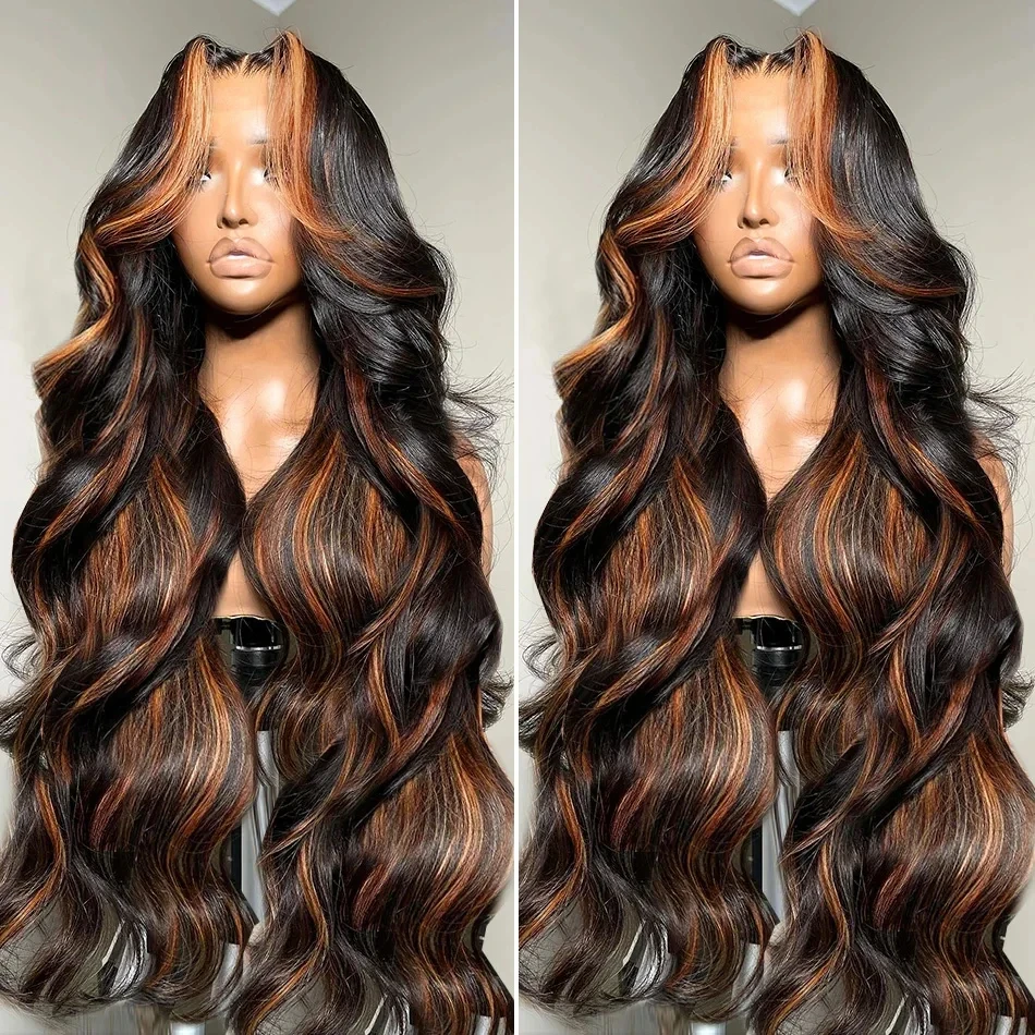 30 Inch Ombre Highlight 13x6 14x4 HD Lace Front Wigs Human Hair 1B/30 Black Brown Body Wave Wig Transparent Brazilian For Women