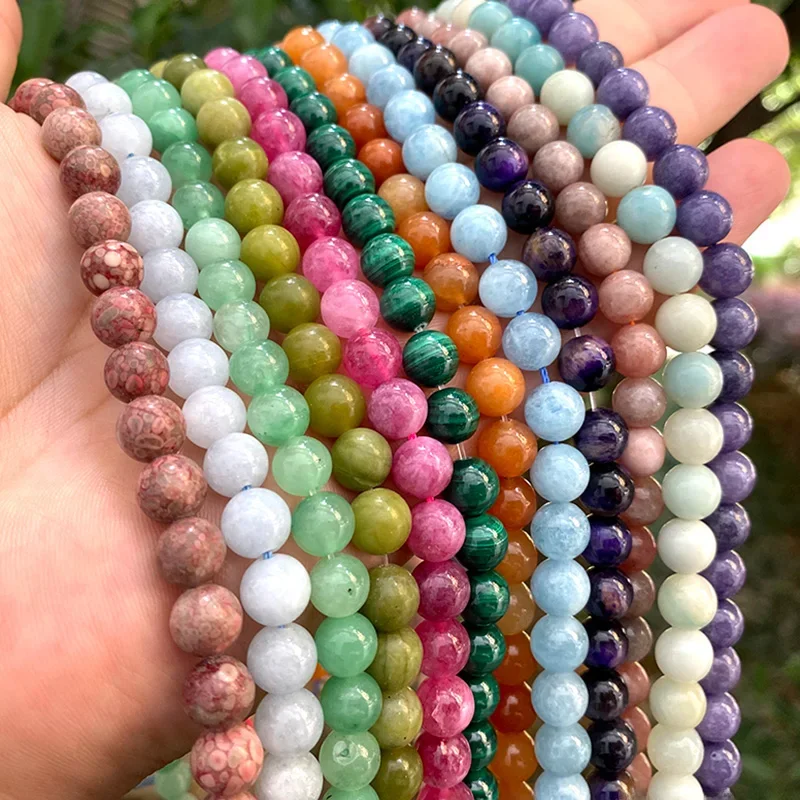 Naturalne kamienne koraliki lawa tygrysie oko agat ametyst turkusy okrągłe luźne koraliki dystansowe do tworzenia biżuterii Diy bransoletki Charms — zdjęcie 2
