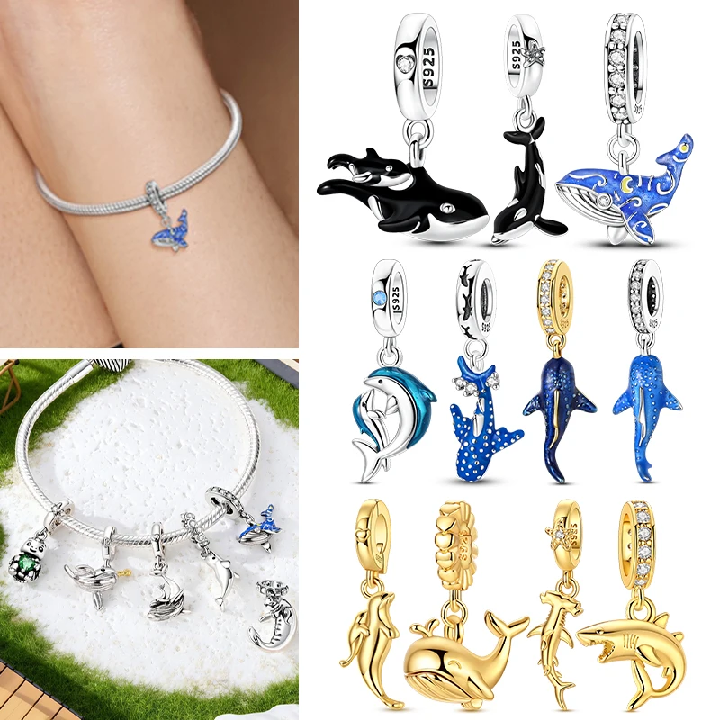 

New 925 Sterling Silver Charms Bead Glowing Whale Shark Dolphin Pendant Fit Original Bracelet Necklace Charms DIY Womens Jewelry