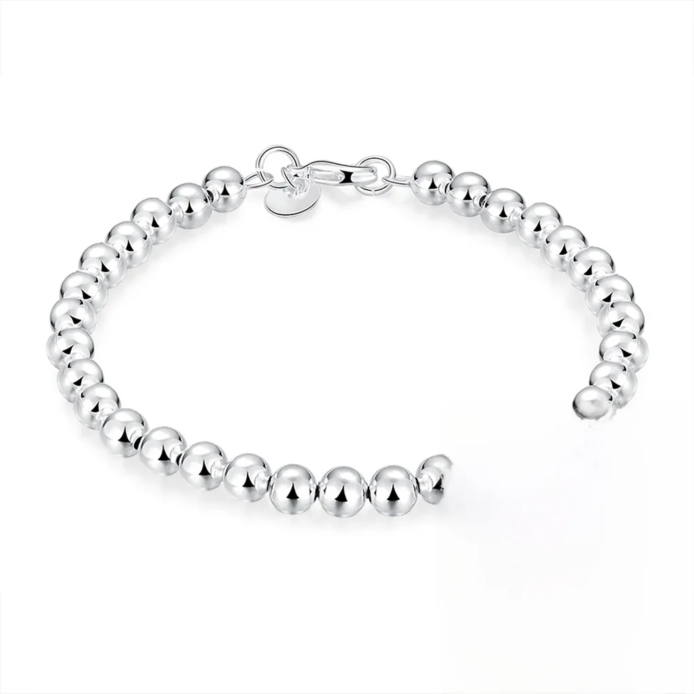 Śliczne nowe mody 6mm Hollow męskie bransoletki z koralików Homme Fashion925 Sterling Silver String Gloss Ball Charm bransoletka bransoletki — zdjęcie 2