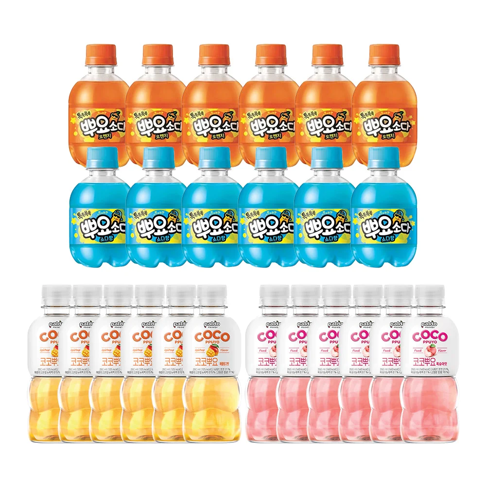 Sabor Pusyosoda Laranja Sod, Coco Pingos PÊssego, Manga Maçã, 245ml x 6 Pieces, 280ml x 6 Pieces, 280ml x 6 Pieces