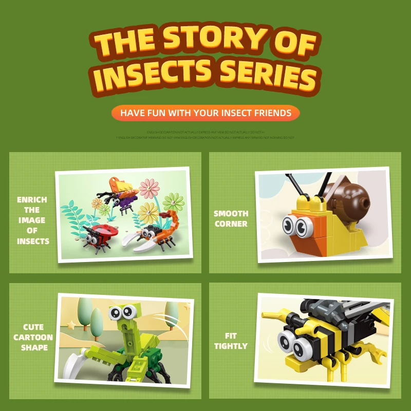 Q-versie Insect Bouwstenen Kit-Unieke DIY Bidsprinkhaan Vlinder en Spin Modellen Leuk Educatief Cadeau Speelgoed voor kinderen