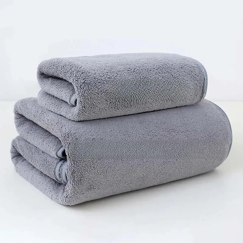 Coral Fleece verdikte handdoek- en badhanddoekenset, effen kleur, zacht en absorberend, geschikt voor gezichtswashanddoeken in de sportschool - afbeelding 2