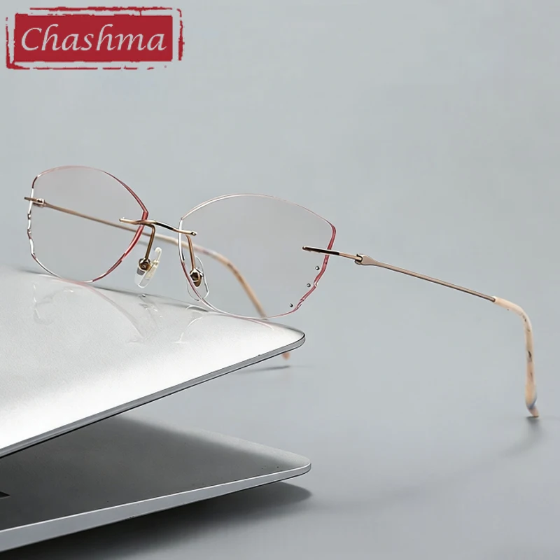 

Очки Chashma по рецепту врача, женские модные безободковые очки в форме кошачьего глаза, титановые оправы для очков для девочек, линзы с тонировкой для коррекции близорукости