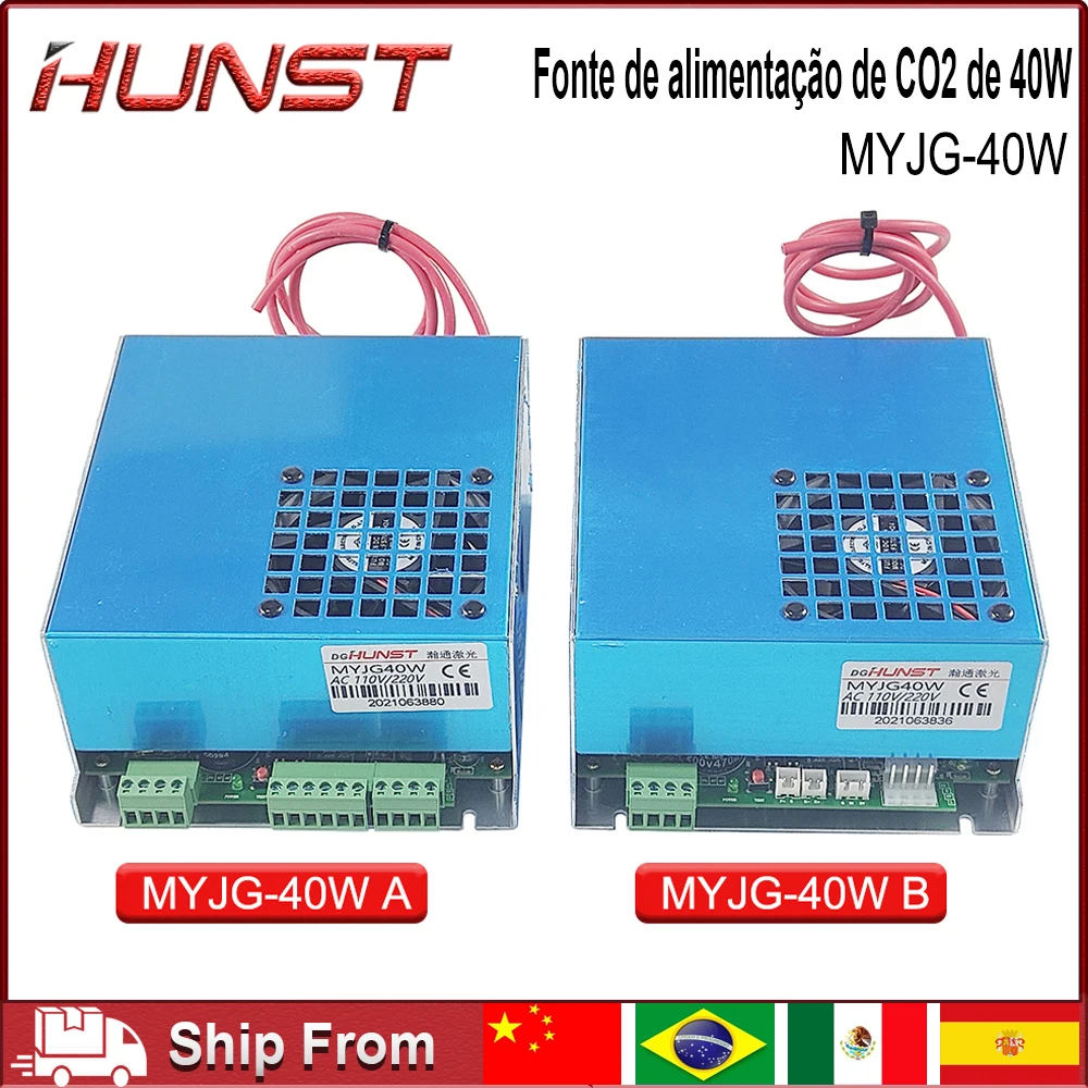 Hunst CO2 레이저 전원 공급 장치, 30W 40W 50W K40 조각 절단기, MYJG-40W 레이저 발전기, 110V, 220V