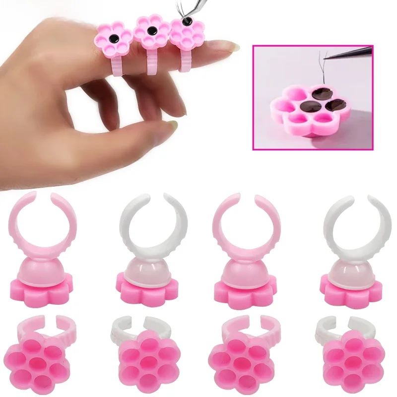 Ventilateurs d'extension de cils, bricolage, tasse de floraison, porte-colle, anneau, plateau Ă pigments en forme de fleur pour greffage de cils, vente en gros
