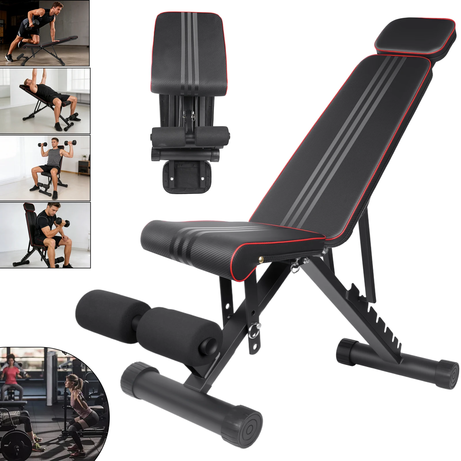 Banc de musculation réglable pour exercices complets du corps, banc à haltères avec bande de résistance pour levements et sit-ups, banc de musculation pour entraînements en salle de sport