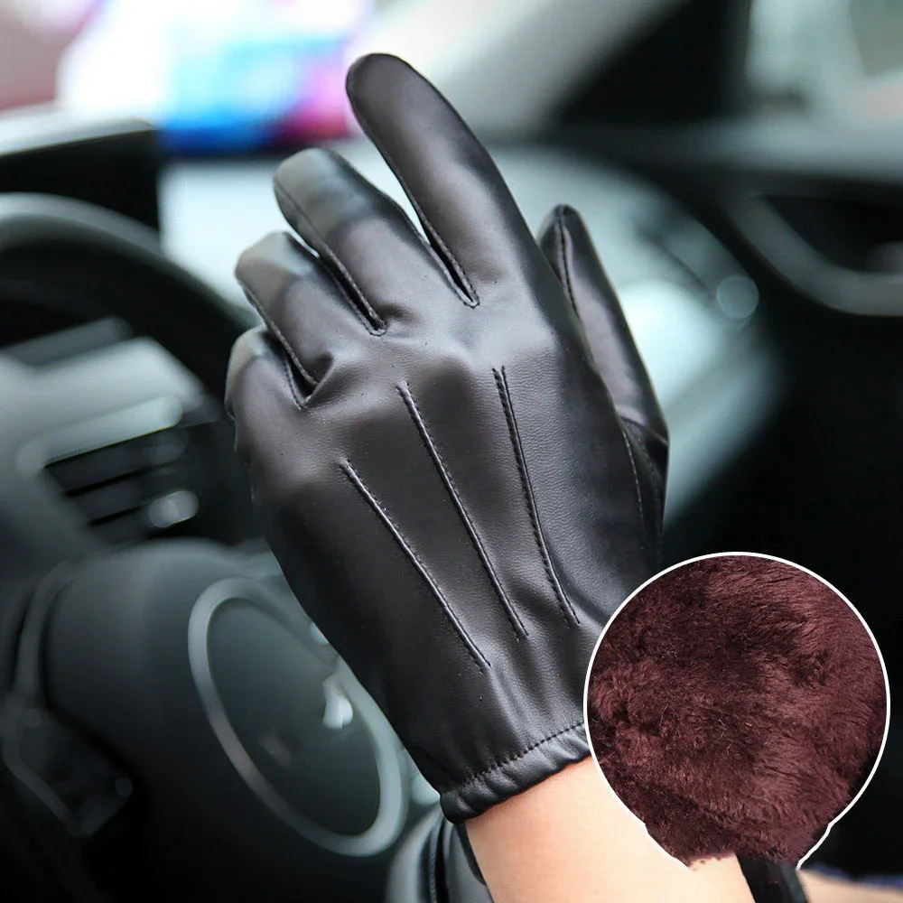 Winter wasserdichte Fahr leder Herren handschuhe rutsch feste Voll finger Handfläche Touchscreen