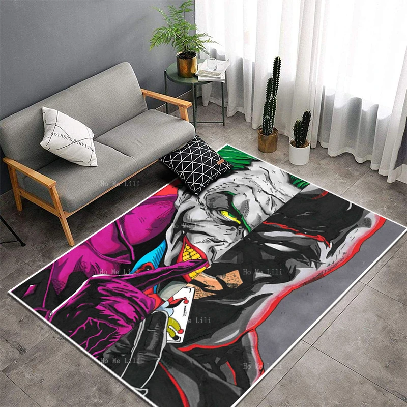 Weird Face Scary Makeup Villain Joker And Bat Hero Eegant Woman Rose Skull Halloween Themed Flannel Floor Rugs By Ho Me Lili