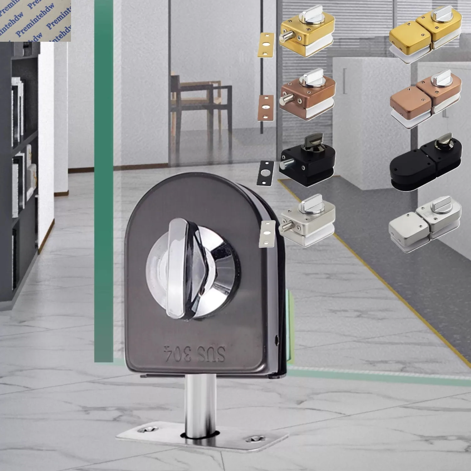 

1 шт. Засов для стеклянных дверей из нержавеющей стали без сверления с поворотной ручкой, цвет розовое золото, матовый черный