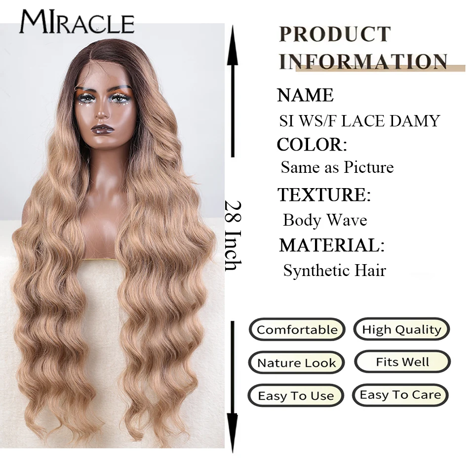 Miracle Synthetische Diepe Losse Golf Kant Pruik 36 Inch Lange Golvende Kant Voorkant Pruiken Voor Vrouwen Cosplay Pruik Gember Blonde Pruiken Zijdeel