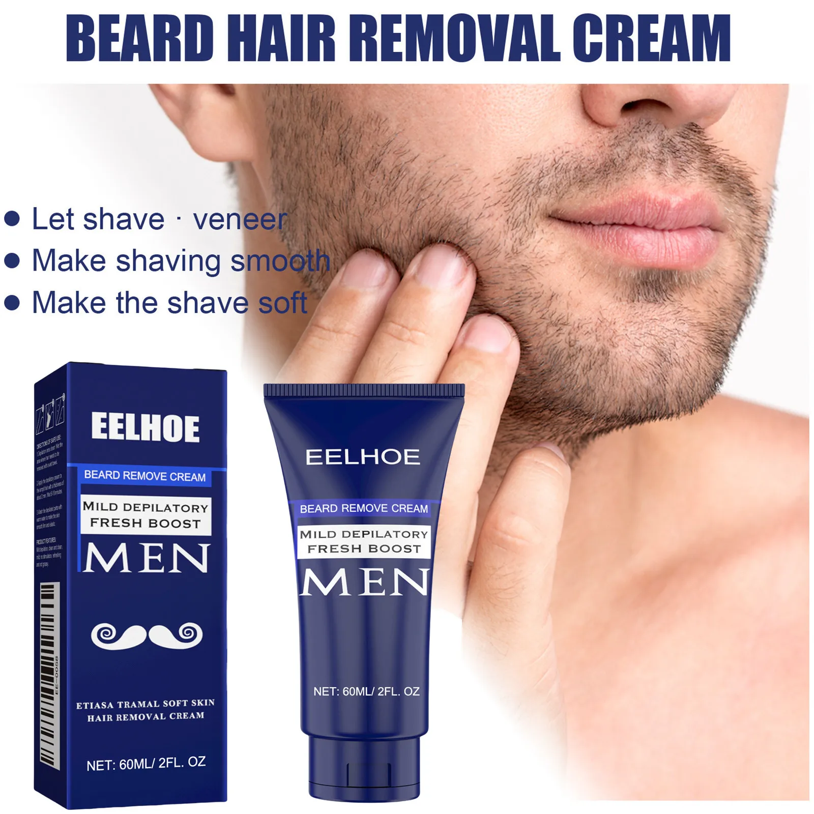 EELBath-E Men-Crème dépilatoire indolore pour homme, élimine les poils de la barbe et des ati elles, inhibiteur de la croissance des poils en continu