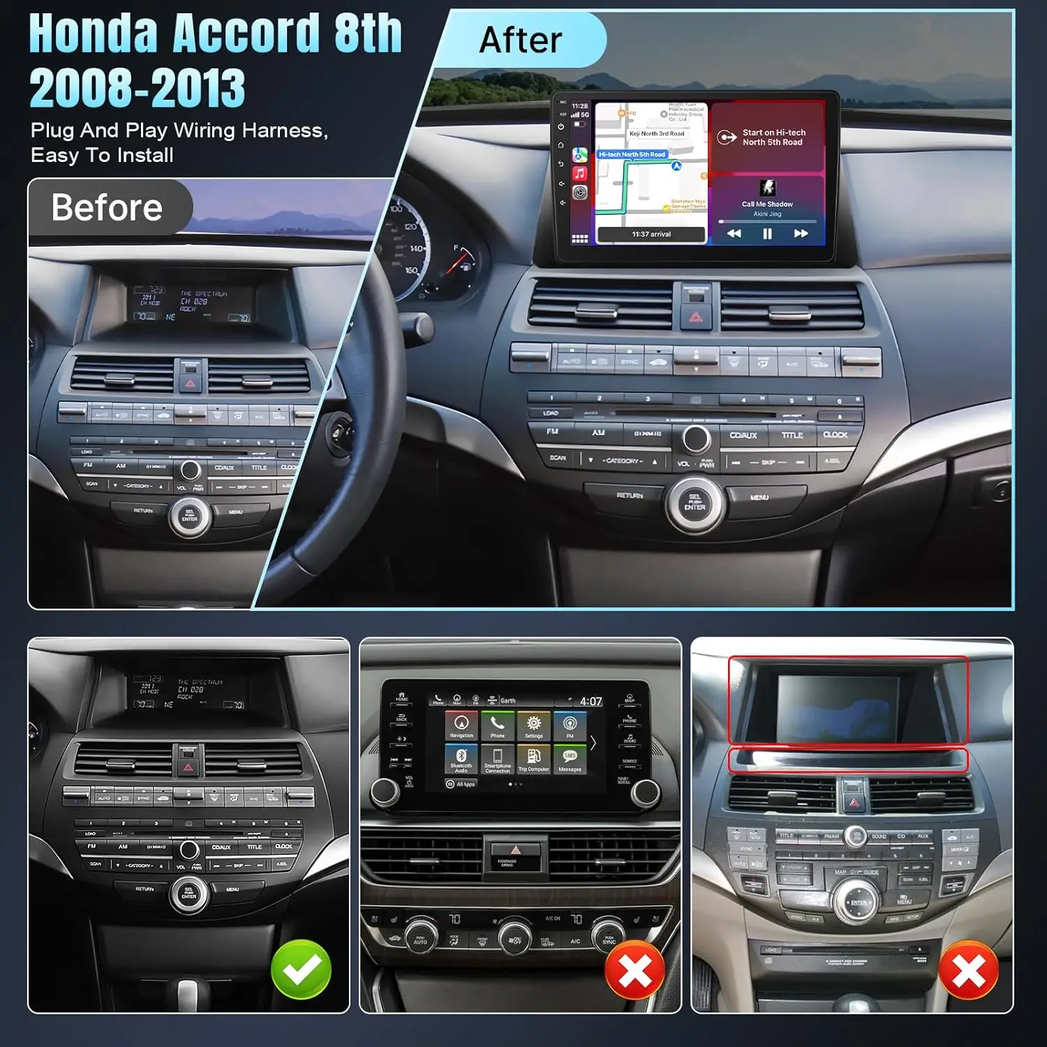 راديو سيارة لاسلكي جديد 10.1 بوصة لهوندا أكورد 8th 2008-2013 HD شاشة تعمل باللمس مشغل فيديو للسيارة مع كاميرا خلفية GPS WIFI 2G + 32G #2
