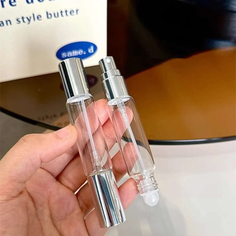 2/5Pcs 10ml Double-headed Roll On Atomizer Bottles Perfume Mosquito Repellent Empty Glass Mist Spray Silver Refillable Container