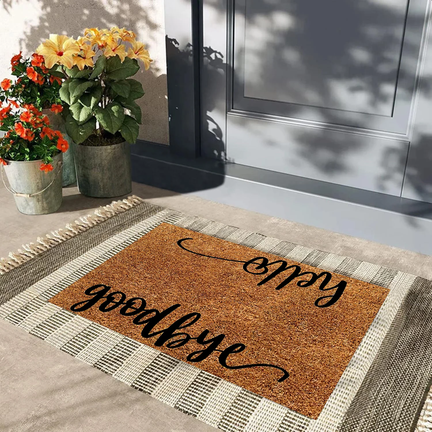 

Hello Goodbye Rubber Backing Non-Slip Outdoor Entrance Porch Foot Mat Entryway Rug Waterproof Carpet Home Decor