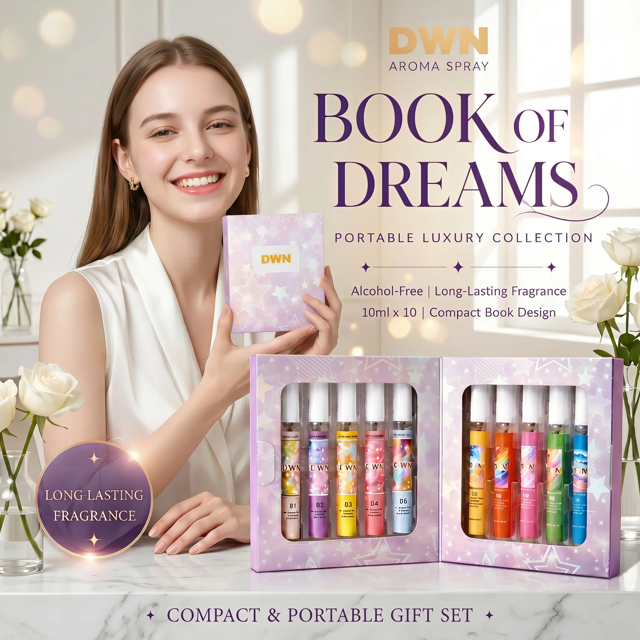

10-Piece Vibrant Luxury Perfume Gift Box Set Alcohol-Free Fresh and Long-Lasting Scent Compact and Portable Body Perfume Spray