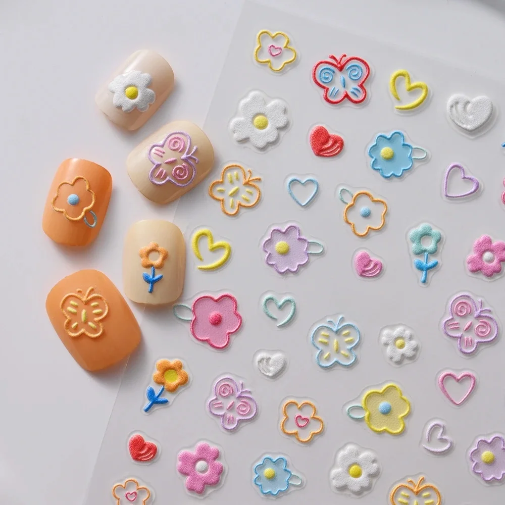 Autocollant 5D Macaron fleur/fruits pour ongles, breloques en relief ours/lapin/lettre N64.Slider, décalcomanies, été adhésif manucure décor & Y, 1 pièce