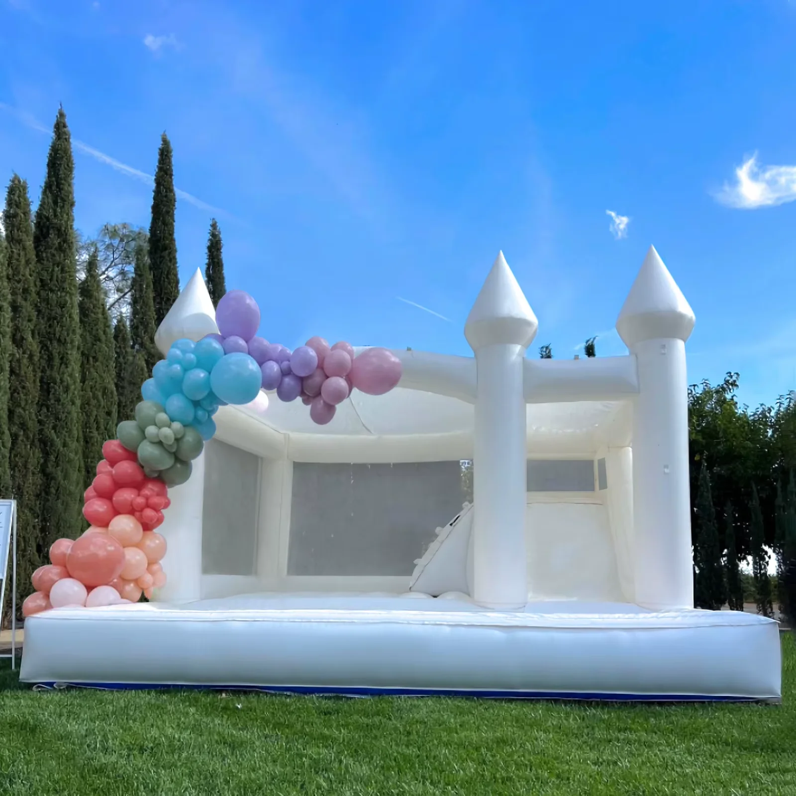 Casa de rebote inflable blanca, puente, Castillo hinchable, cama de salto comercial grande de PVC para niños con soplador para diversión al aire libre, juguete deportivo