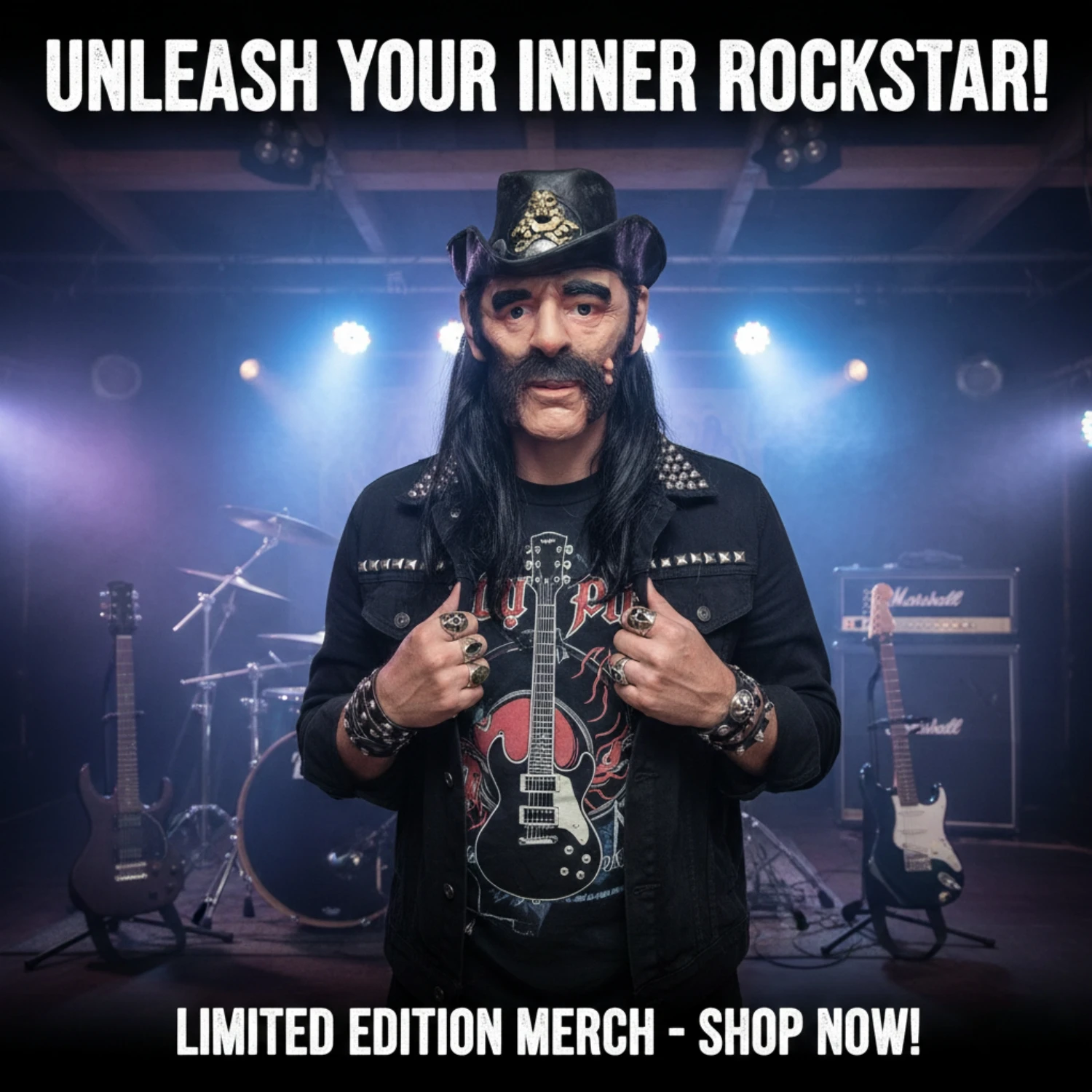 Adult Realistic Rocker Latex Mask – Heavy Metal Biker Style Full Head Mask for Halloween, Cosplay & Party Costume