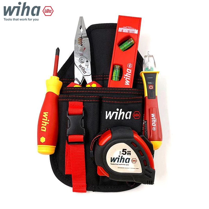 Wiha 90028C Electrician Insulation Inspection Tool Set Waist Bag Pliers Electric Pen Screwdriver Tape Measure Level Ruler