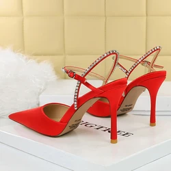 BIGTREE Shoes Elegant Rhinestones Women Pumps High Heels Ladies Stiletto Sandals Summer Fashion Party Bride Shoes