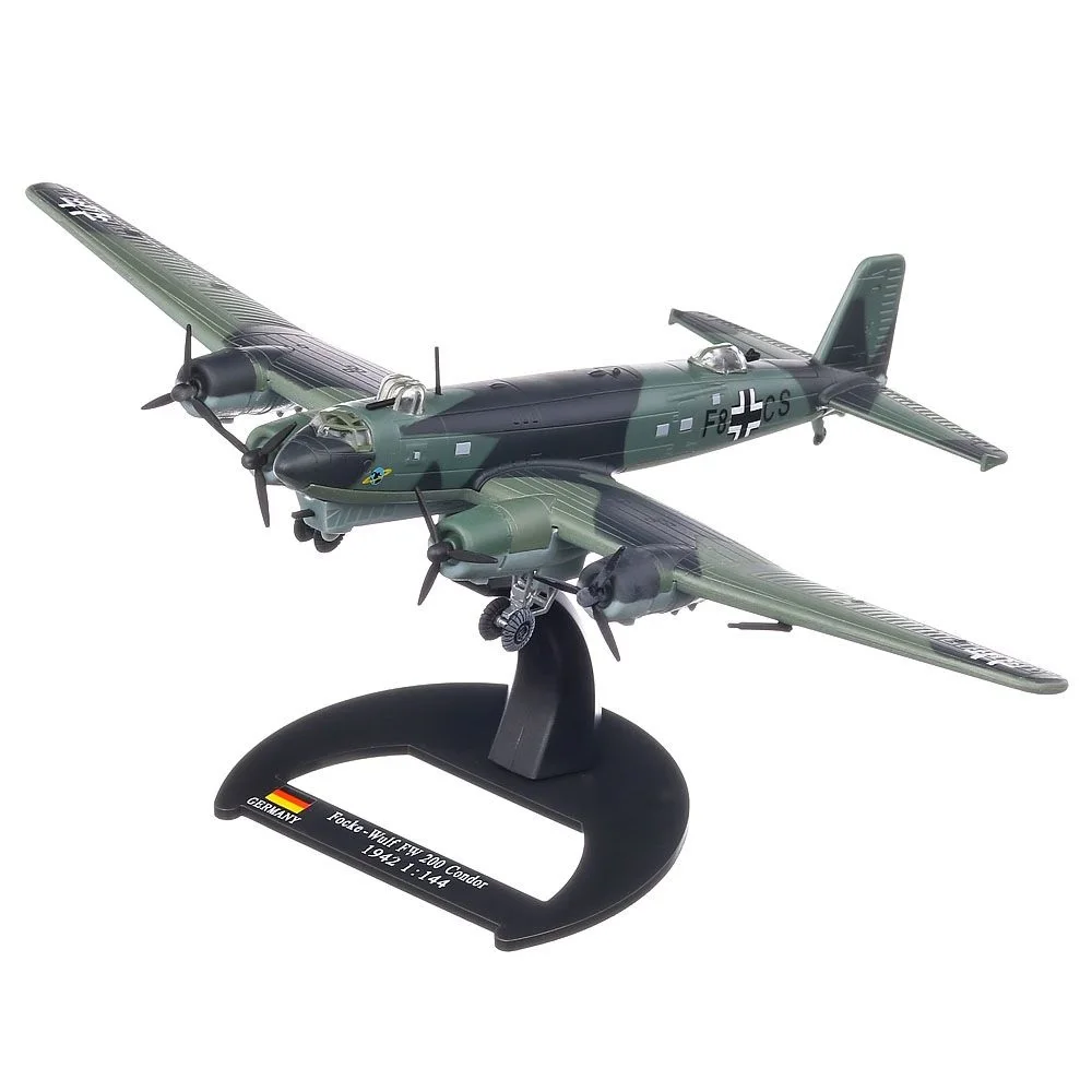 Luppa, Germany Focke Wulf FW 200 Condor Bomber 1942, Scale 1:144, Diecast Miniature, World War II Aircraft Collection without Magazine, Identification Base, Original Blister Packaging