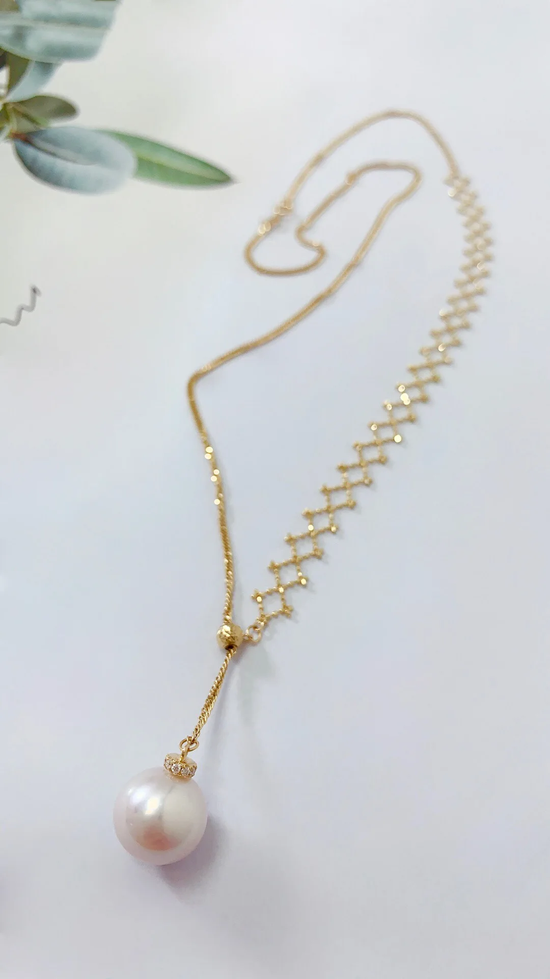 MADALENA SARARA 8-9mm White Freshwater Pearl Women Necklace 18K Yellow Gold Rope And Square Style Chain