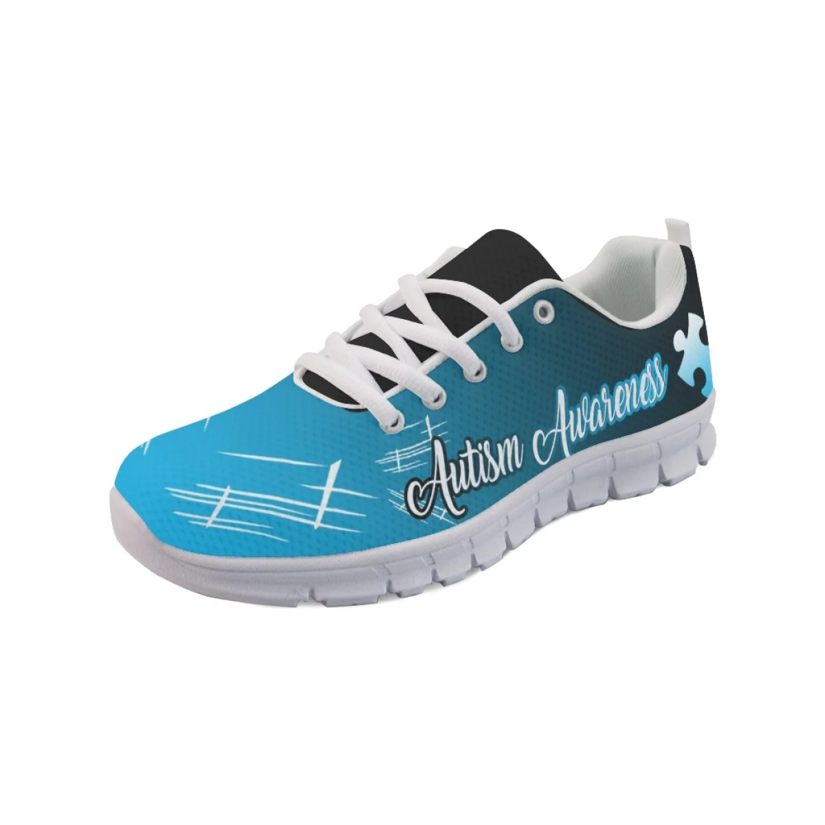INSTANTARTS Autism Awareness Blue Design Lace-up Sneakers for Women Lightweight Non-Slip Running Shoes Outdoor Casual Flats Gift
