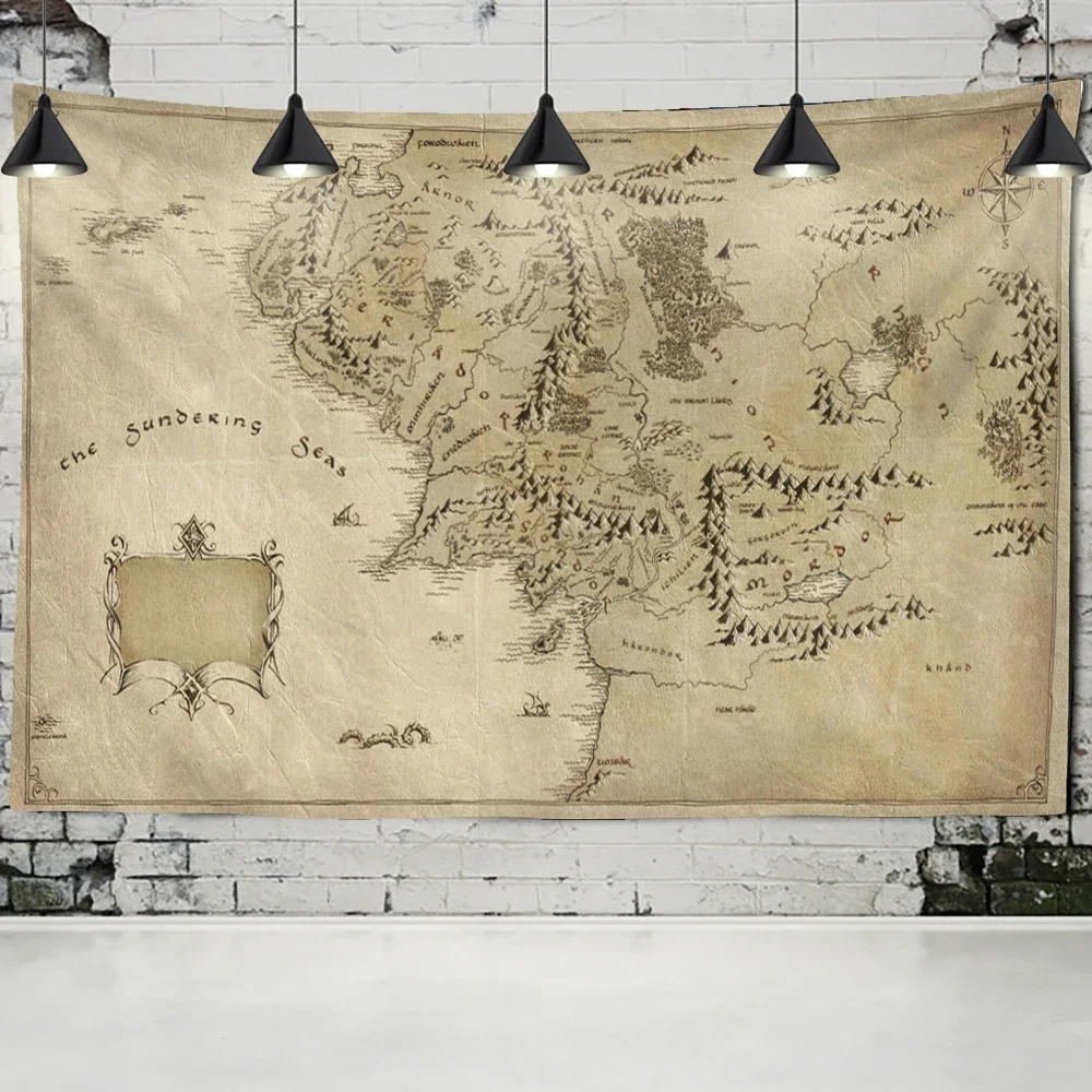 Tapisserie murale antique avec carte de la sagesse, décor Boho, tapis Hiphelicopter, Golden Island, décoration de dortoir universitaire, 7,5