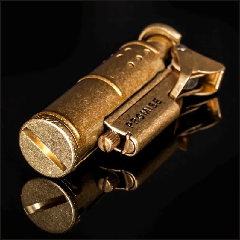 Promise Vintage Classic Brass Oil Lighter Rare Nostalgic Gasoline Trench WW1 WWII Lighter Men Gift 66x28mm 52g