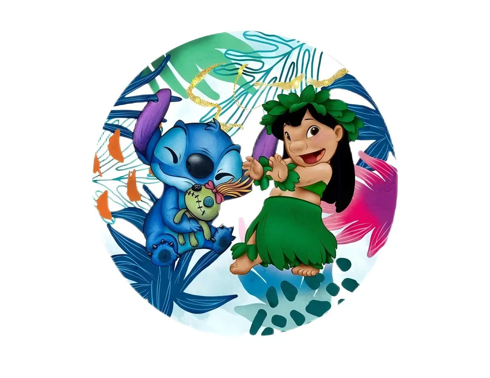 Lilo & Stitch  Party Background Decors Round  Customized Backdrop Hawaiian Children's Birthday Decoration Wedding Banner