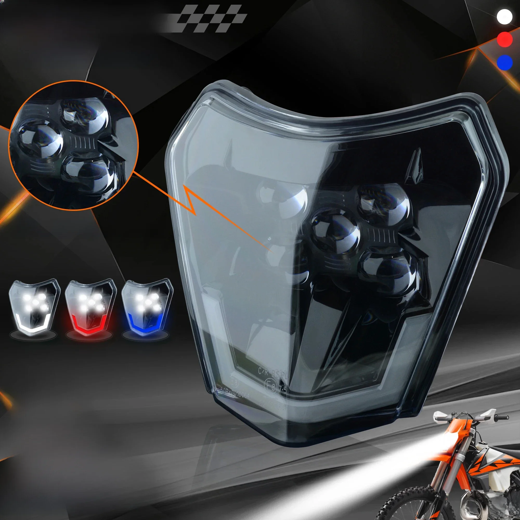 PowerZone moto phare LED phare phare carénage pour KTM 2021 EXC 2022 EXC SXF MX Dirt Bike Enduro phare LED