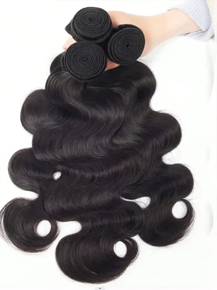 Rambut Manusia Model Body Wave 40 42 Inch Hitam Alami Model Water Wave Rambut Brasil 1 3 4 Pcs Bundel Rambut Ekstensi