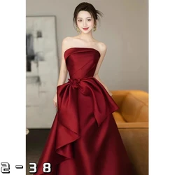 Wine red toast dress bride engagement evening dress petite wedding homecoming satin female