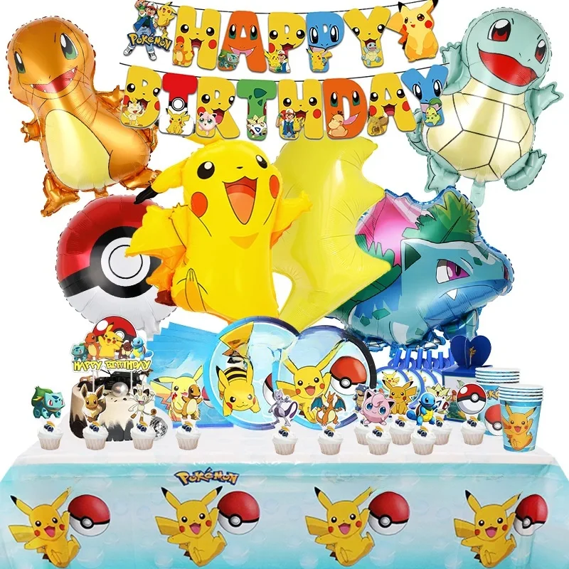 Pokemon Geburtstag Party Dekoration Neue Ligntning Pikachu Ballon Kid Event Liefert Einweg Geschirr Banner Hintergrund Platte