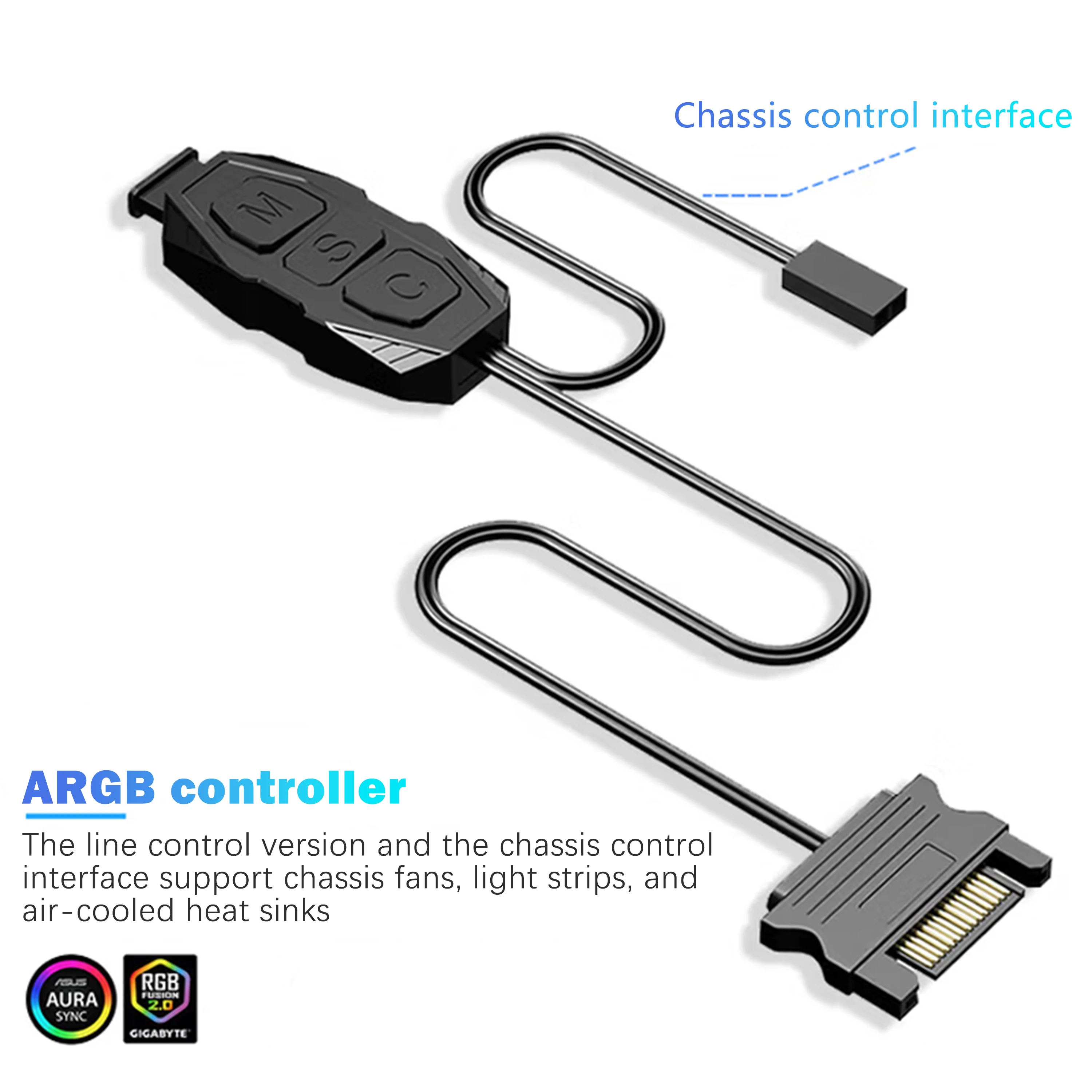 5V 3Pin ARGB to SATA Power Controller, Wired Control for PC Case Fans & Light Strips