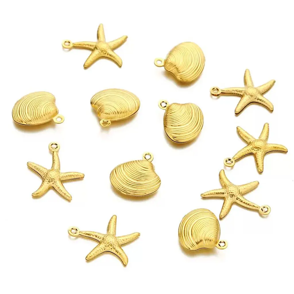 

40 Pieces of New Stainless Steel Golden Hollow-out Starfish Shell DIY Pendants Jewelry Clothing Accessories Wholesale