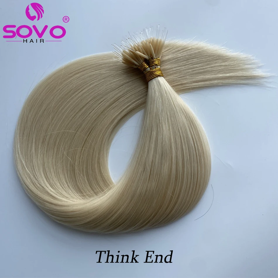 Crystal Hair Extensions 100% Human Hair Nano Keratin Straight European Elastic Ring Links Remy Human Hair Extensions  12-26 Inch