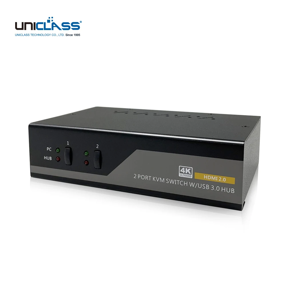 UNICLASS 2:1 HDMI KVM switch, 4K 60Hz, cable included, short key support, USB3.0 hub, AI-232A